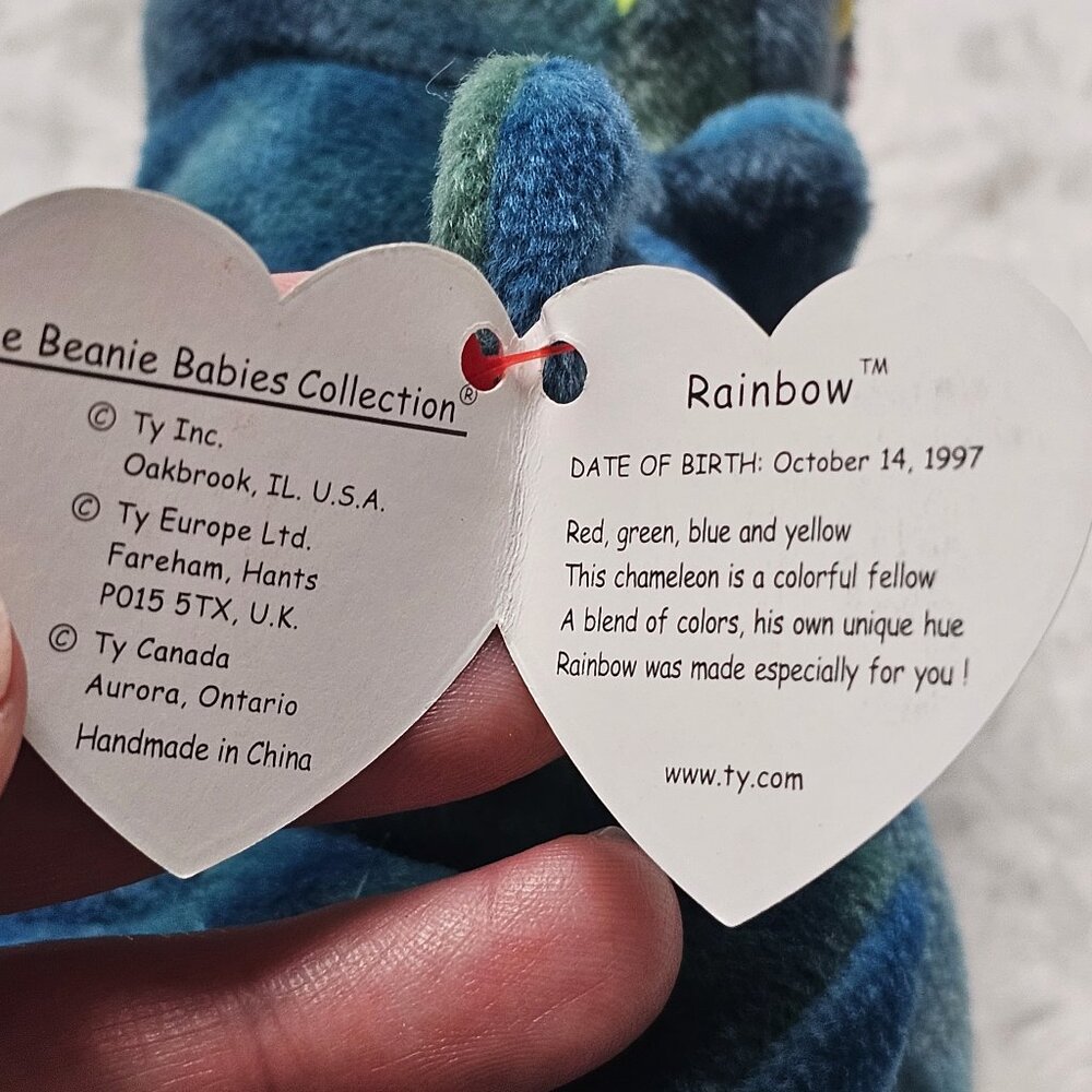 Vintage 1997 Ty Beanie Baby Rainbow the Chameleon Blue Stuffed Animal Plush Toy - Picture 4 of 6